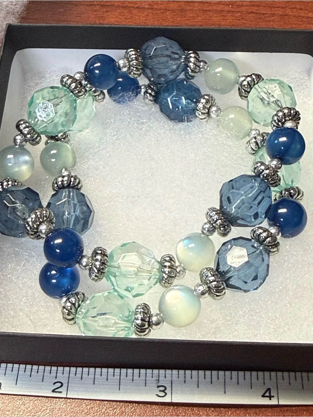 Two (2) Faceted Blue & Aqua Beaded Stretch Bracelets